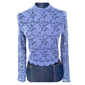 Cropped high neck long sleeve lace blouse